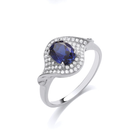 Silver  Beautiful Blue Eyed Cluster Cocktail Ring - GVR893