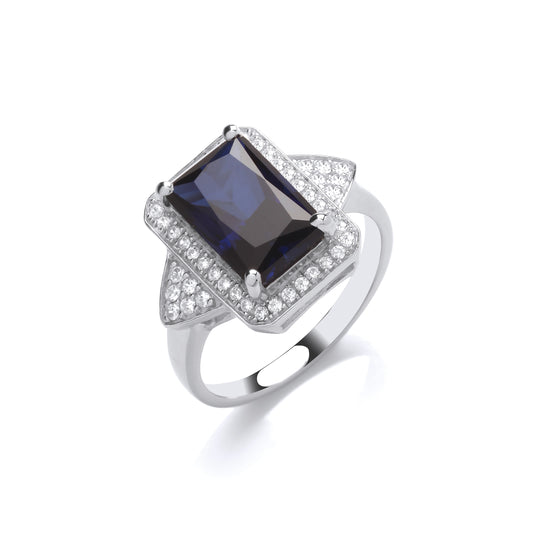 Silver  Arrowhead Rectangular Halo Solitaire Cocktail Ring - GVR897