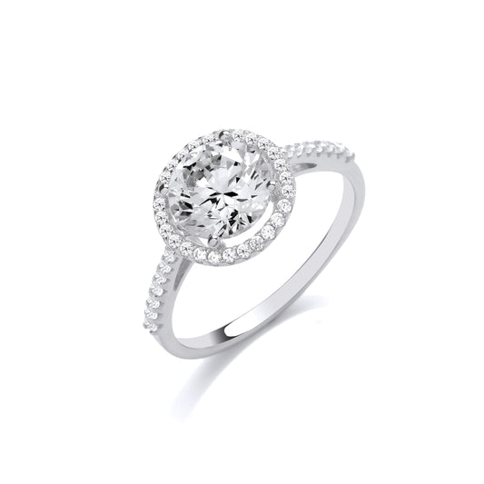 Silver  Round Halo Solitaire Engagement Ring - GVR899