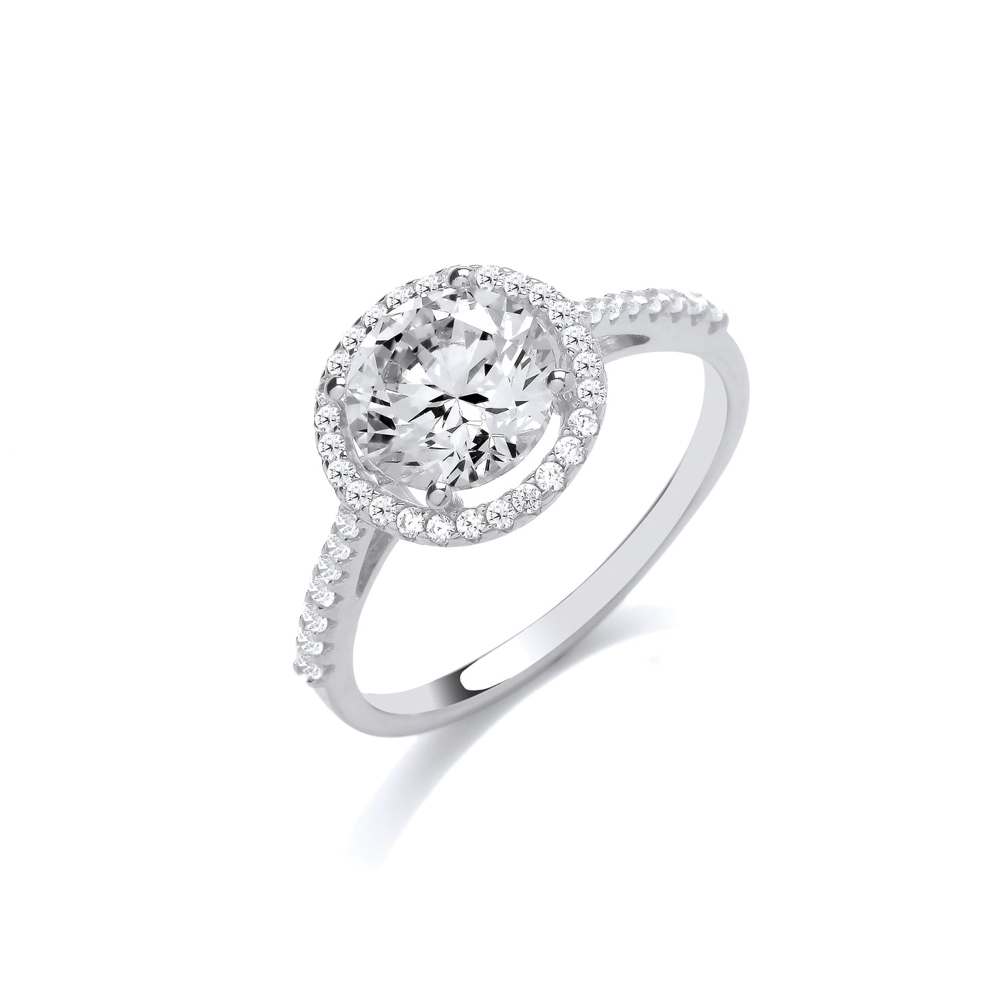 Silver  Round Halo Solitaire Engagement Ring - GVR899