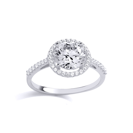 925 Sterling Silver  CZ Round Halo Solitaire Engagement Ring - GVR899