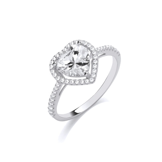 Silver  Shoulder Set Love Heart Halo Engagement Ring - GVR900