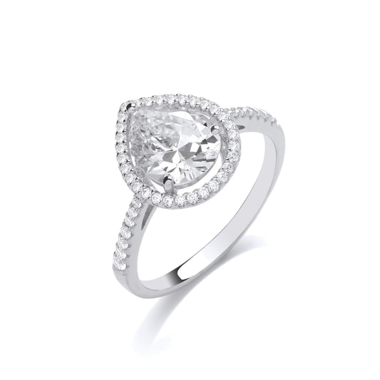 Silver  Tear Droplet Halo Solitaire Engagement Ring - GVR901