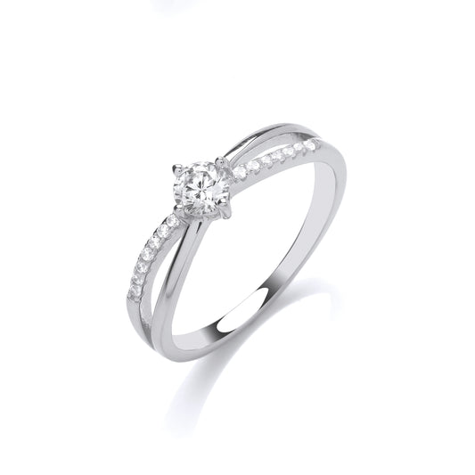 Silver  Split Shoulder Eternity Solitaire Engagement Ring - GVR902