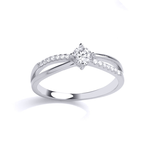 925 Silver  CZ Split Shoulder Eternity Solitaire Engagement Ring - GVR902