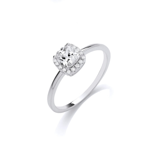 Silver  Square Cushion Halo Solitaire Engagement Ring - GVR903