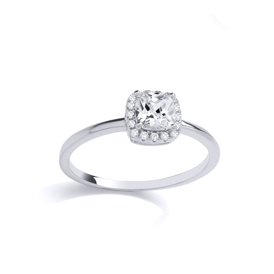 Silver  Cushion CZ Square Cushion Halo Solitaire Engagement Ring - GVR903