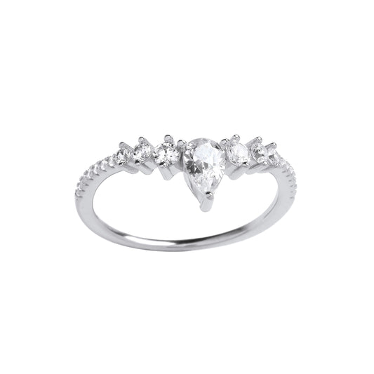 Silver  Tiara Crown Cluster Wishbone Eternity Ring - GVR905