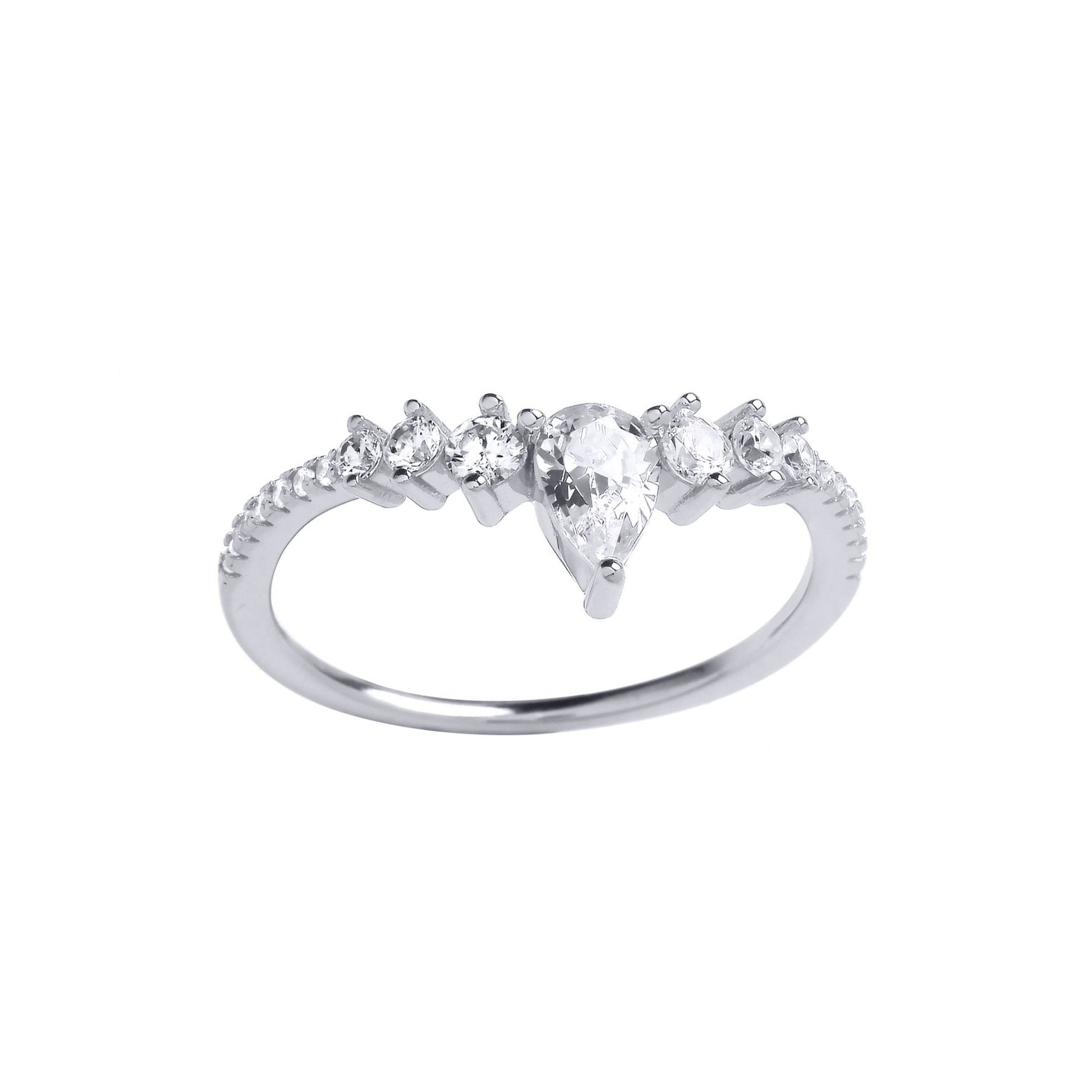 925 Silver  Pear CZ Tiara Crown Cluster Wishbone Eternity Ring - GVR905