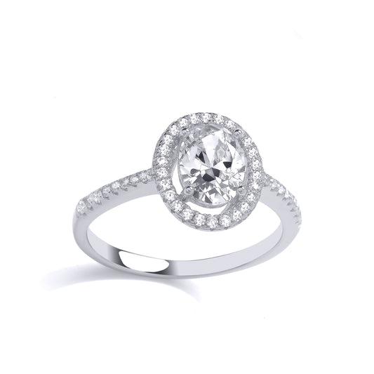 Silver  Oval CZ Shoulder Set Oval Halo Solitaire Engagement Ring - GVR907