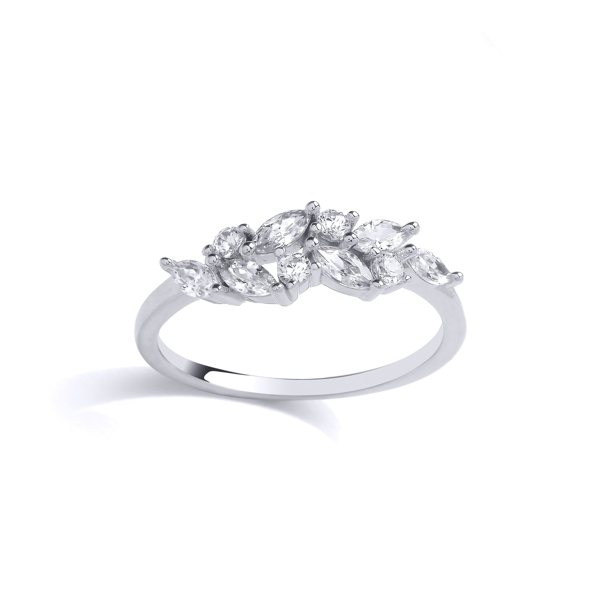 Silver  Olive Leaf Branch Cluster Cocktail Ring - GVR908