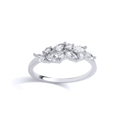 Silver  Olive Leaf Branch Cluster Cocktail Ring - GVR908