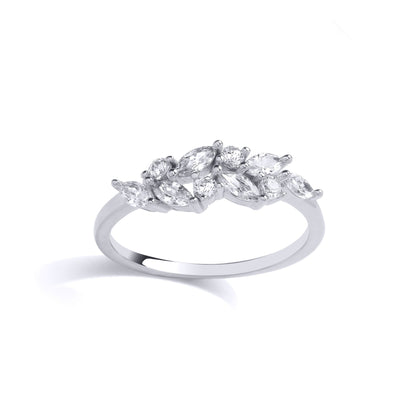 925 Silver  Marquise CZ Olive Leaf Branch Cluster Cocktail Ring - GVR908
