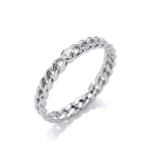 Silver  Curb Link Chain Solitaire Stacker Ring - GVR913
