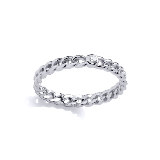 925 Sterling Silver  CZ Curb Link Chain Solitaire Stacker Ring - GVR913