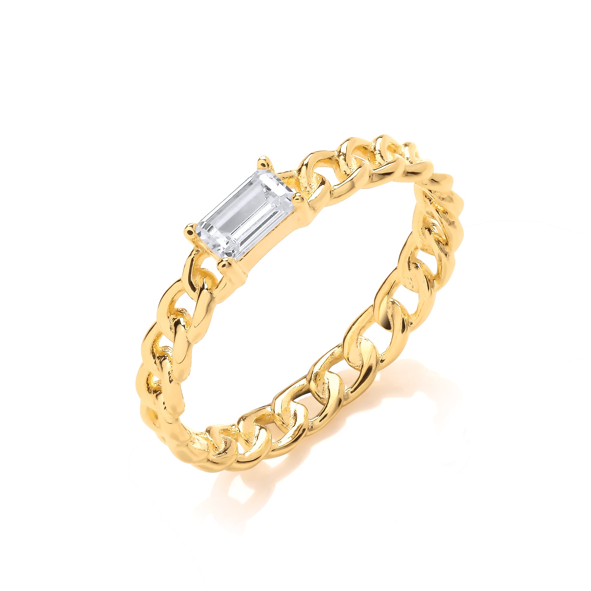 Silver  Curb Link Chain Solitaire Stacker Ring - GVR914