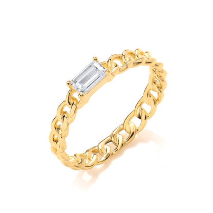 Silver  Curb Link Chain Solitaire Stacker Ring - GVR914
