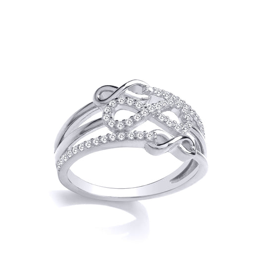 Sterling Silver  CZ Split Triple Infinity Eternity Stacker Ring - GVR925