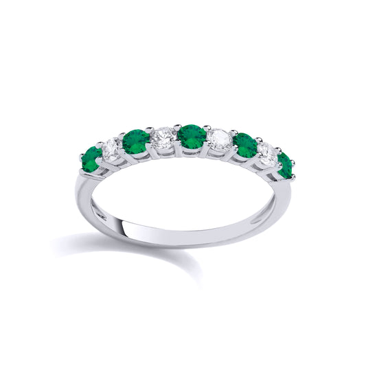 Sterling Silver  Green CZ Alternating 9 Stone Half Eternity Ring - GVR927EM