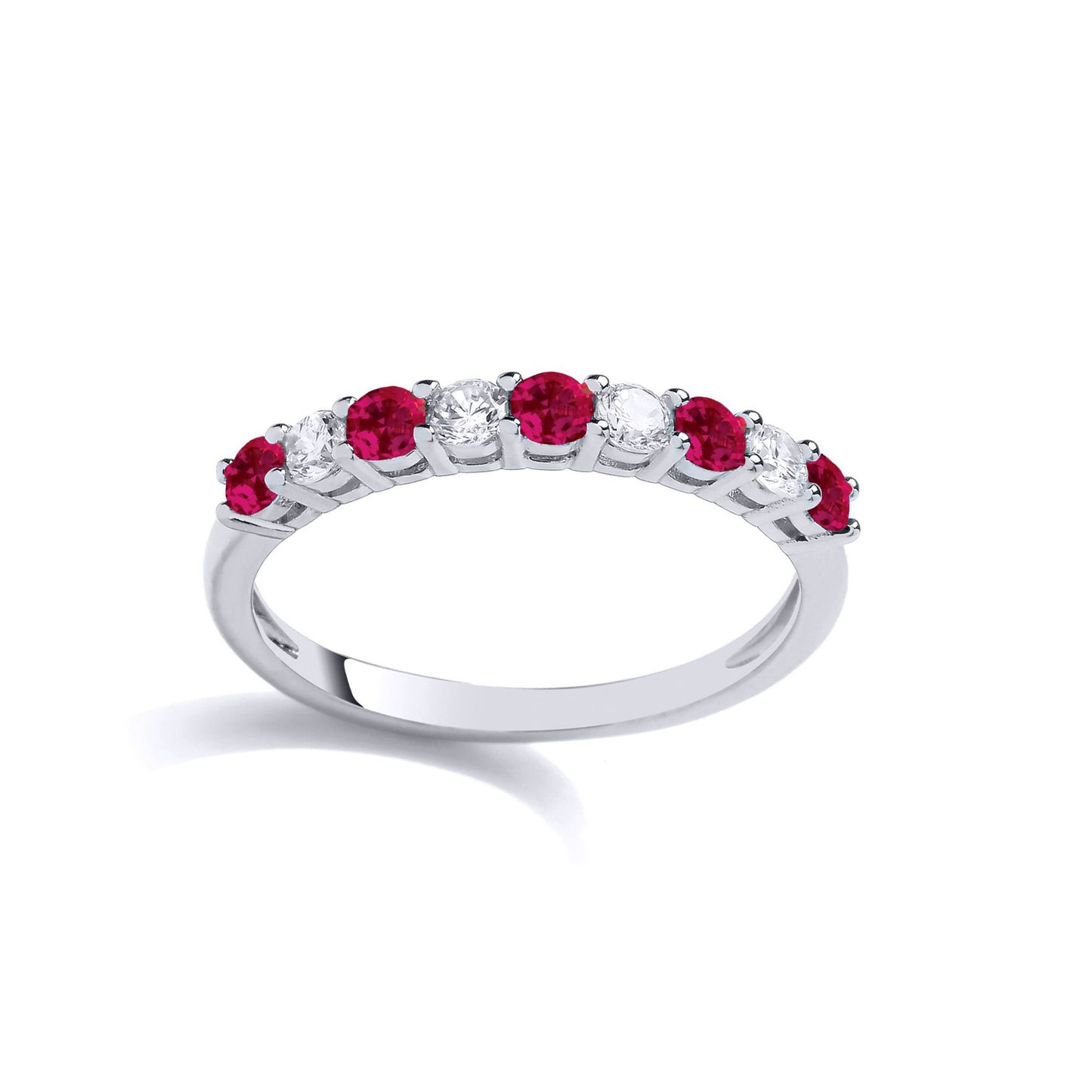 925 Sterling Silver  Red CZ Alternating 9 Stone Half Eternity Ring - GVR927RU