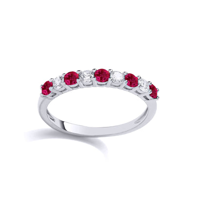 925 Sterling Silver  Red CZ Alternating 9 Stone Half Eternity Ring - GVR927RU