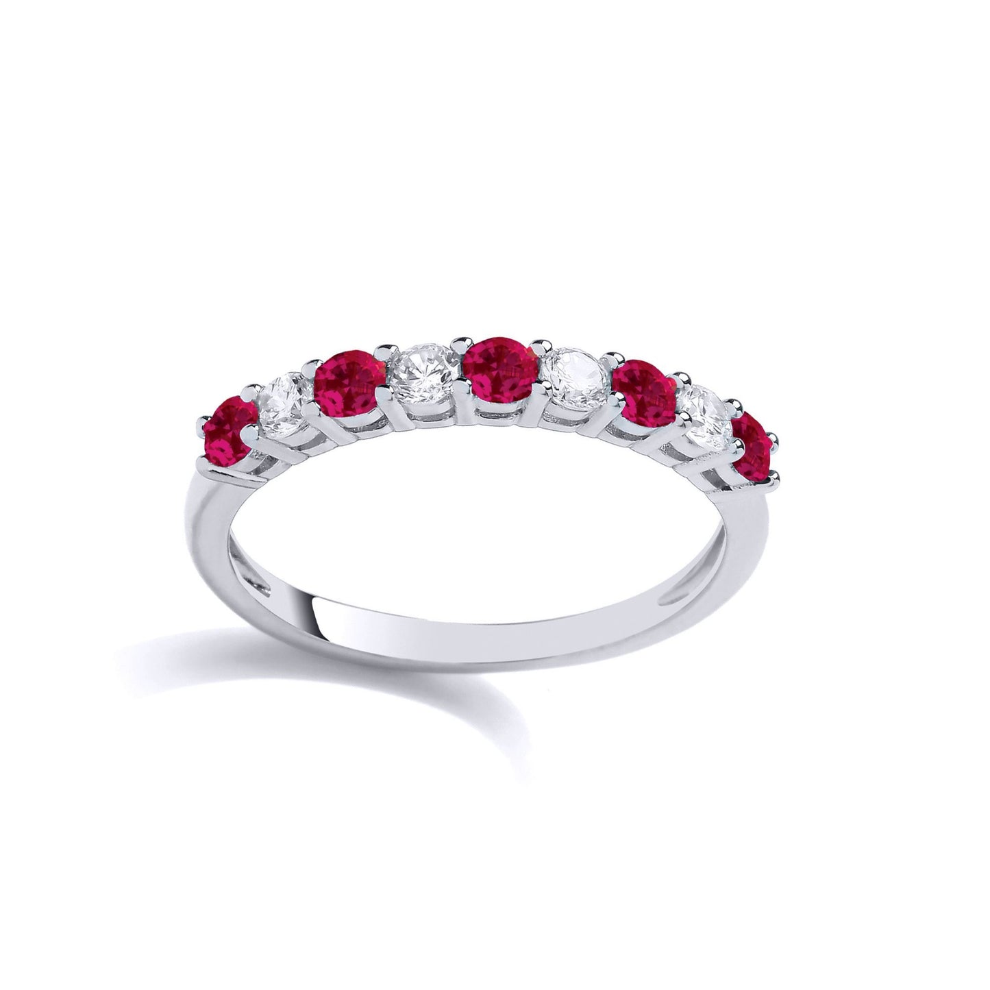 925 Sterling Silver  Red CZ Alternating 9 Stone Half Eternity Ring - GVR927RU