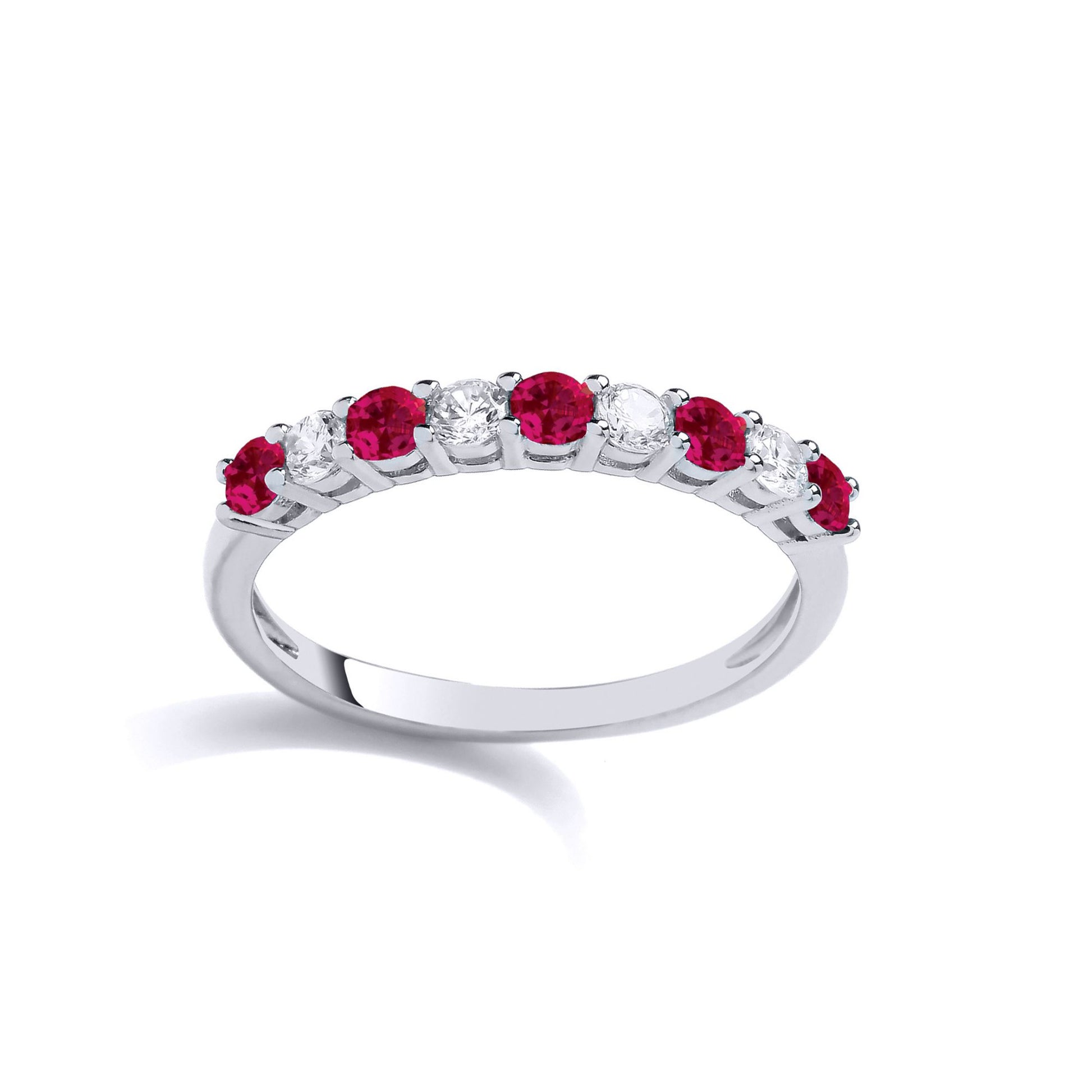 925 Sterling Silver  Red CZ Alternating 9 Stone Half Eternity Ring - GVR927RU