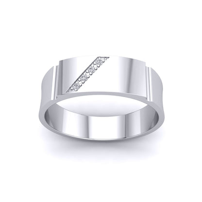 Mens Silver  CZ Rectangular ID Bar Diagonal Signet Ring - GVR930