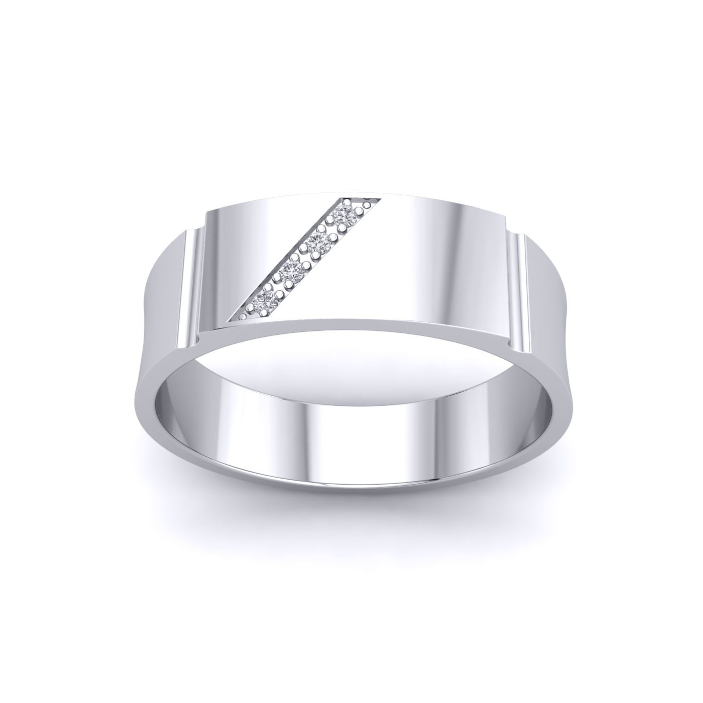 Mens Silver  CZ Rectangular ID Bar Diagonal Signet Ring - GVR930