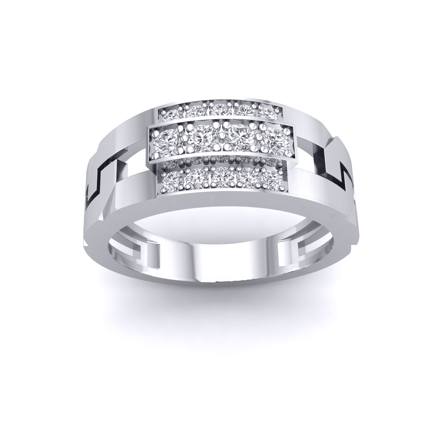 Mens Platinum Plated 925 Silver  CZ Tiered Curb Link Eternity Ring - GVR931