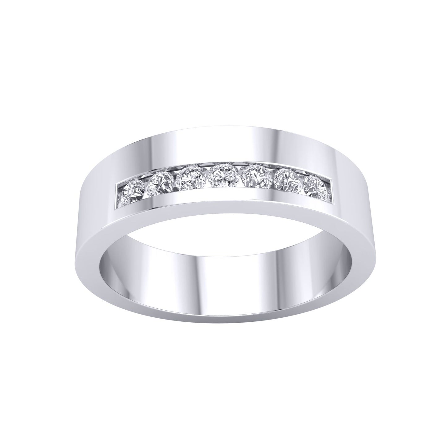 Silver  CZ Flat Band Offset 7 Stone Channel Set Half Eternity Ring - GVR934