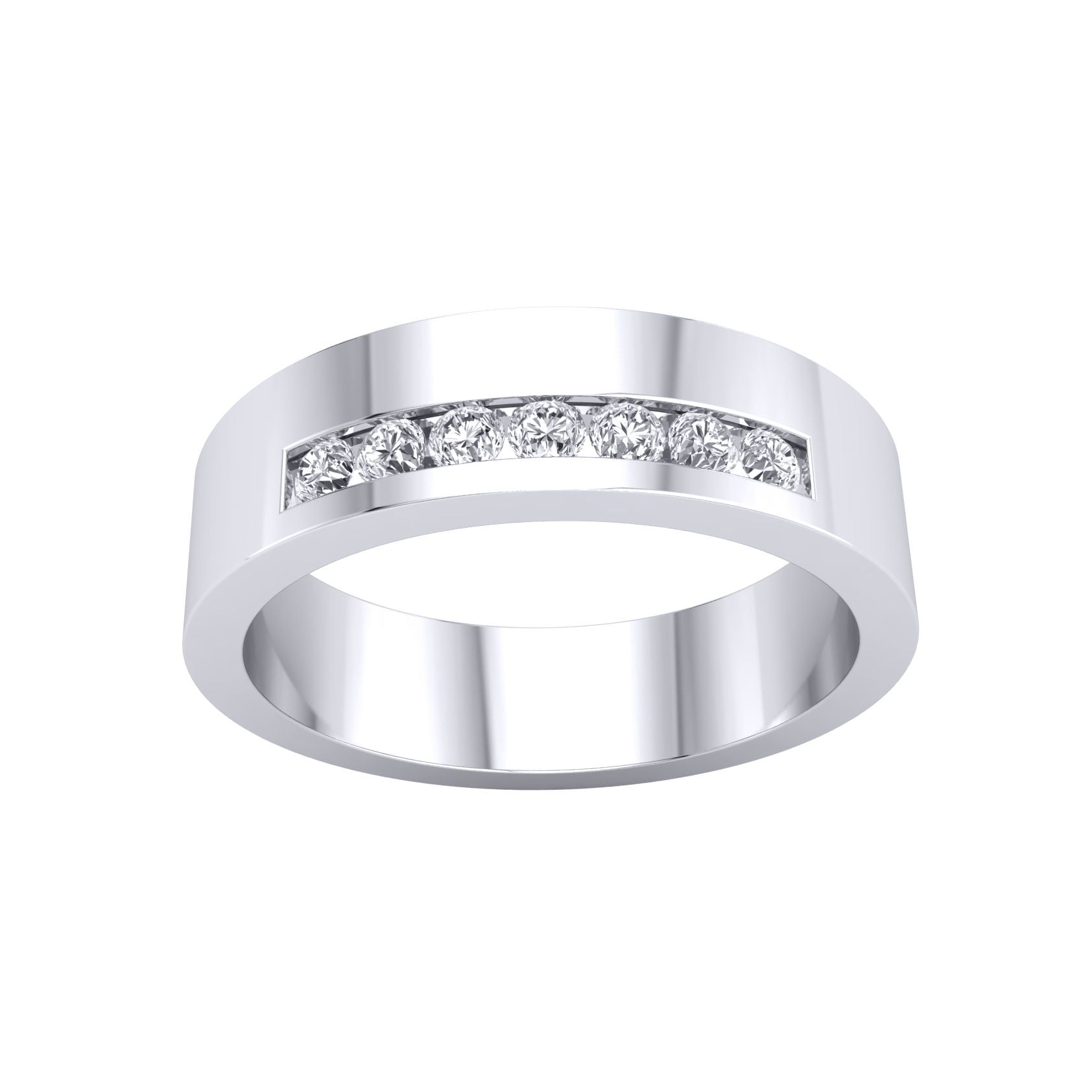 Silver  CZ Flat Band Offset 7 Stone Channel Set Half Eternity Ring - GVR934