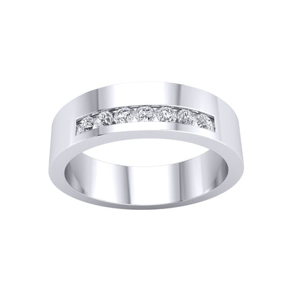 Silver  CZ Flat Band Offset 7 Stone Channel Set Half Eternity Ring - GVR934