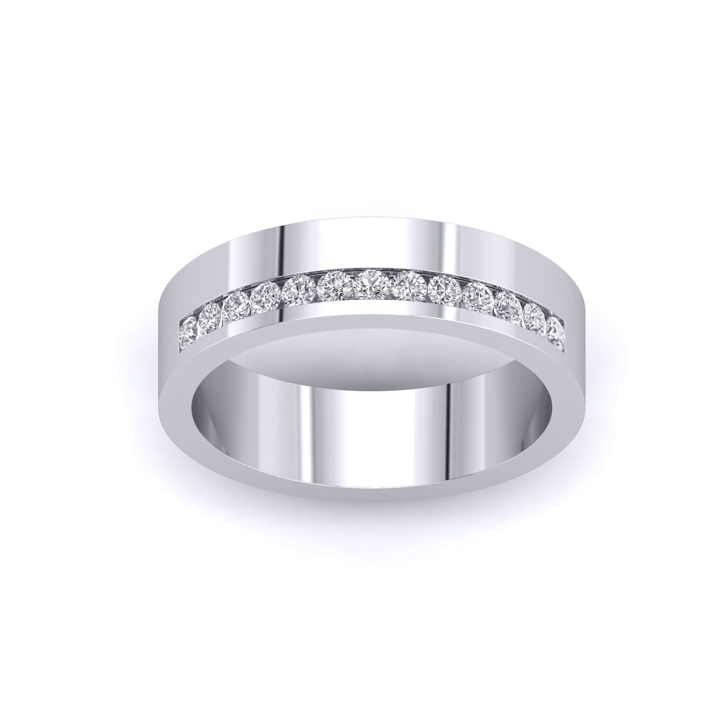 Silver  CZ Band Offset 11 Stone Channel Set Half Eternity Ring - GVR935