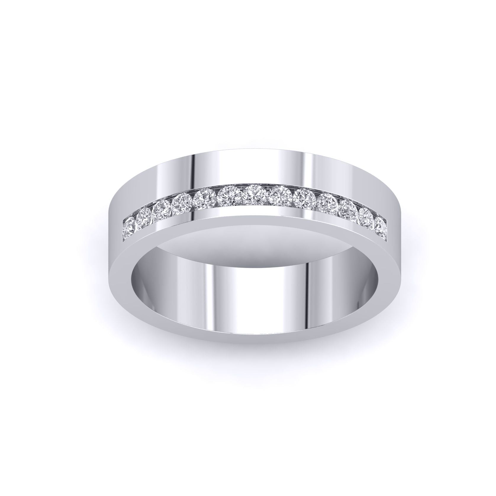 Silver  CZ Band Offset 11 Stone Channel Set Half Eternity Ring - GVR935