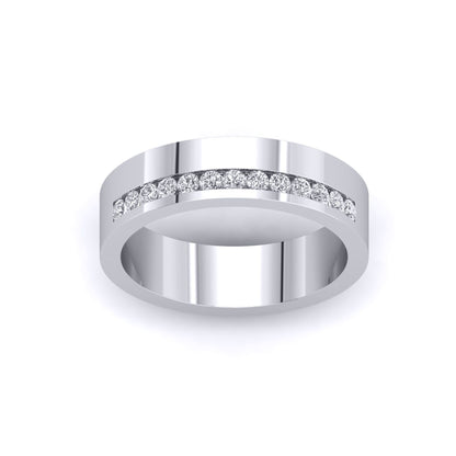 Silver  CZ Band Offset 11 Stone Channel Set Half Eternity Ring - GVR935