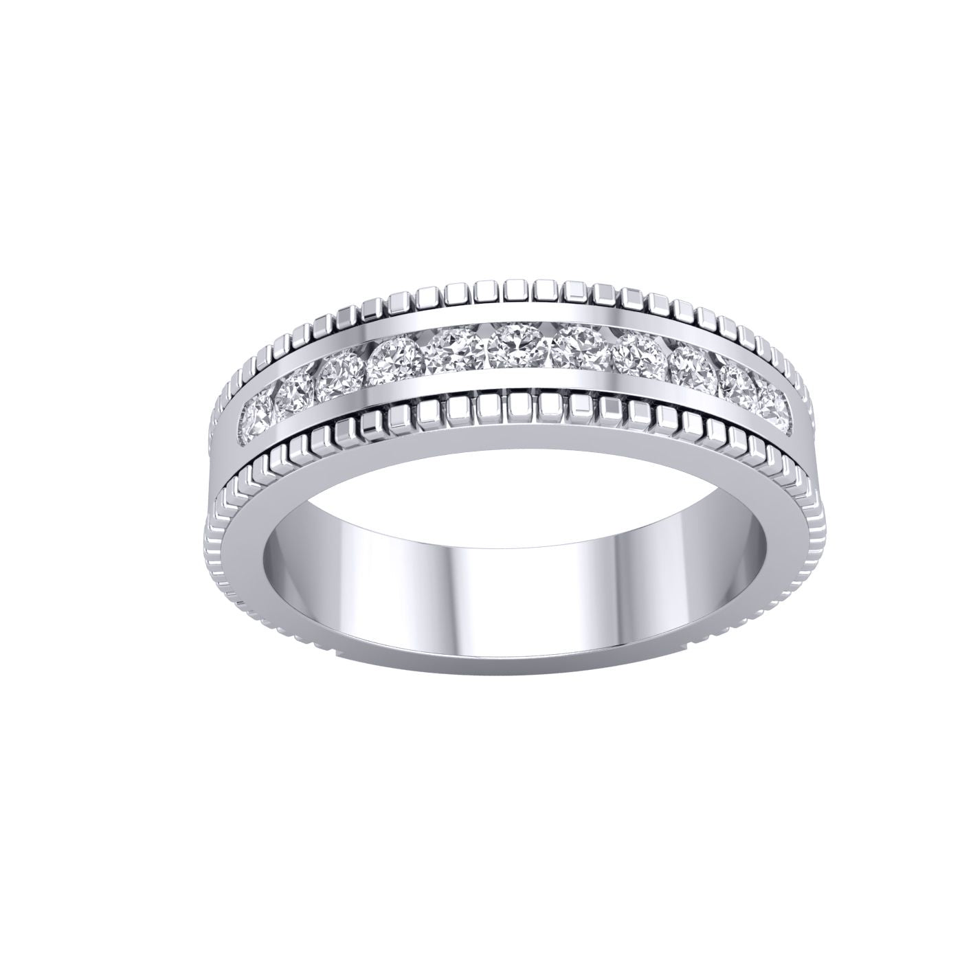Silver  CZ Mill Grain 11 Stone Channel Set Half Eternity Ring - GVR936