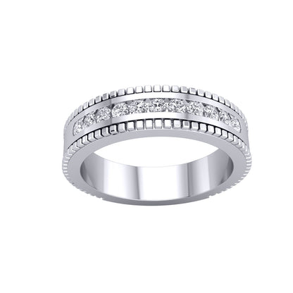 Silver  CZ Mill Grain 11 Stone Channel Set Half Eternity Ring - GVR936