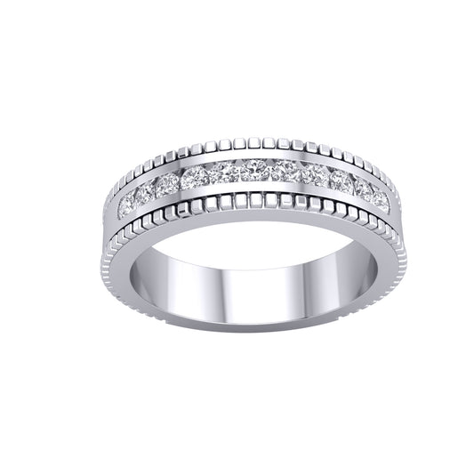 Silver  CZ Mill Grain 11 Stone Channel Set Half Eternity Ring - GVR936