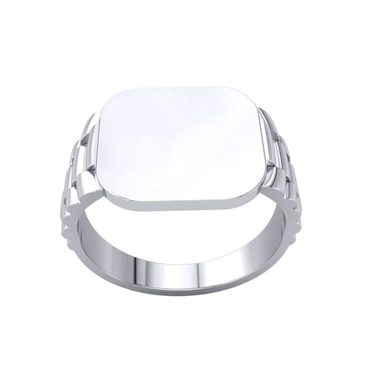 Mens Silver  Presidential Link Watch Square Cushion Signet Ring - GVR946