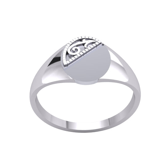 Mens Platinum Plated Silver  Domed Semi Engraved Oval Signet Ring - GVR947