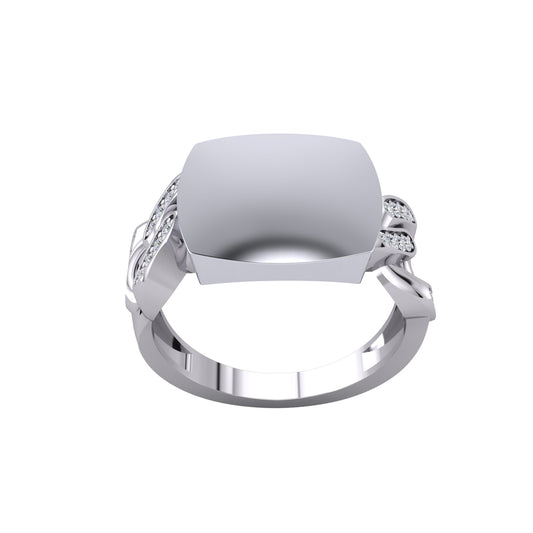 Mens Silver  Cast Curb Link Square Cushion Signet Ring - GVR952