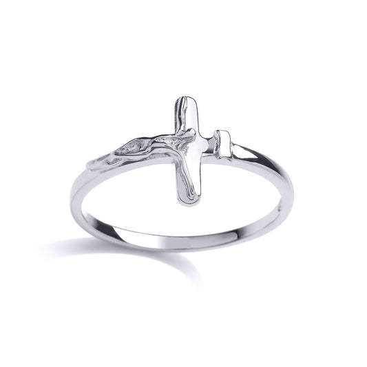 925 Sterling Silver  T-Bar Crucifix Cross Band Ring - GVR954