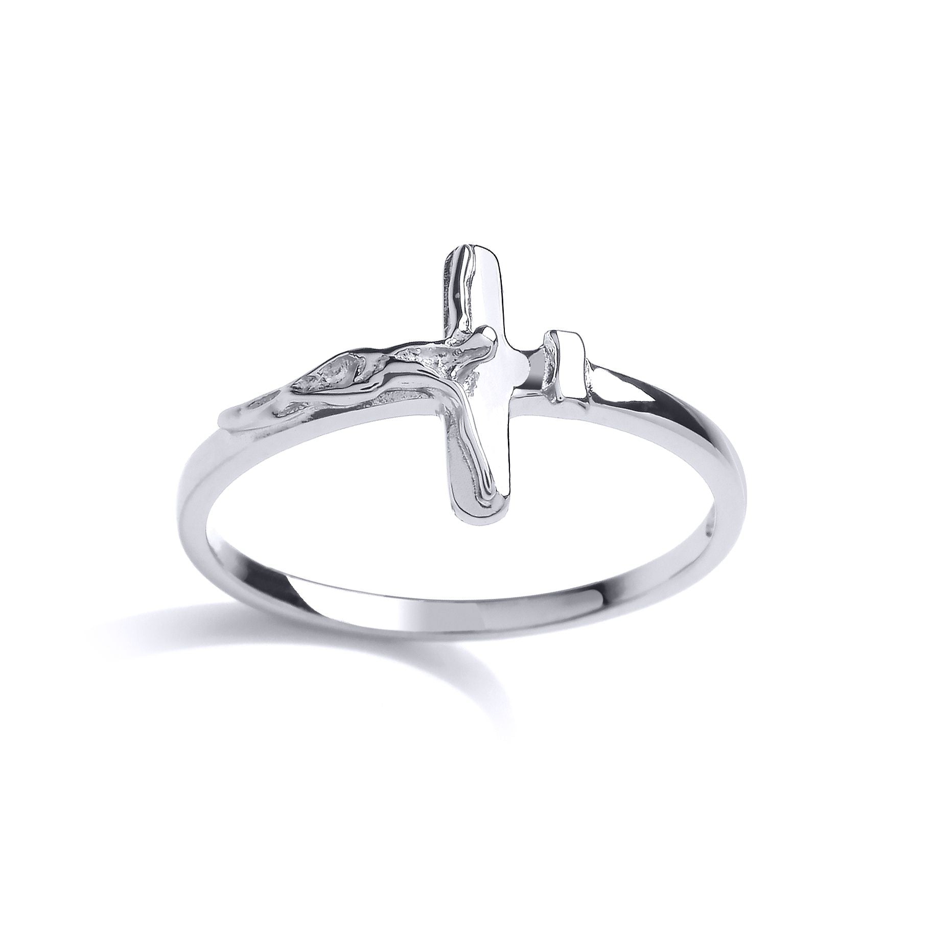 925 Sterling Silver  T-Bar Crucifix Cross Band Ring - GVR954