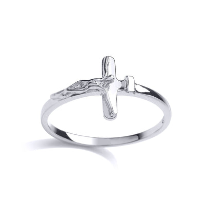 925 Sterling Silver  T-Bar Crucifix Cross Band Ring - GVR954