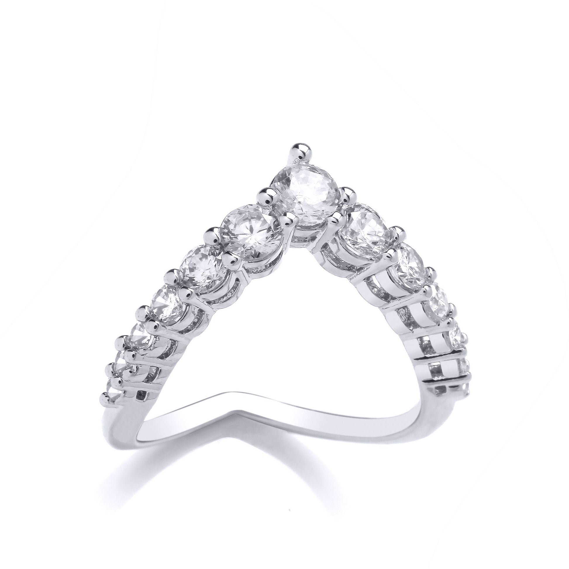 925 Silver  CZ Arrowhead Claw Set Graduated Wishbone Eternity Ring - GVR955