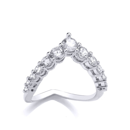 925 Silver  CZ Arrowhead Claw Set Graduated Wishbone Eternity Ring - GVR955