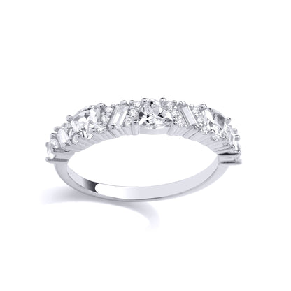 925 Silver  Trillion Baguette CZ Multi Shape Cluster Eternity Ring - GVR957