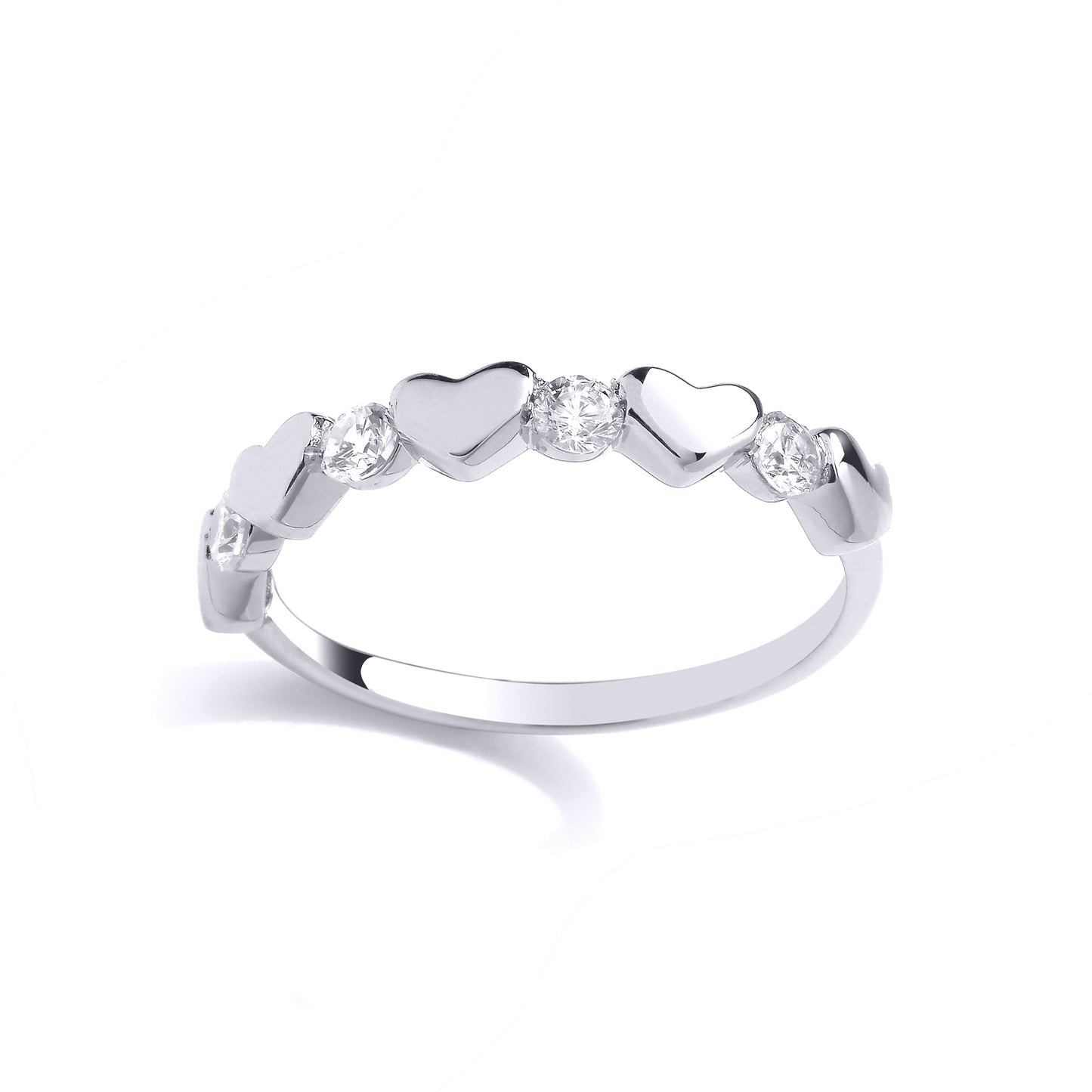 Silver  5 Love Hearts Half Eternity Ring - GVR958