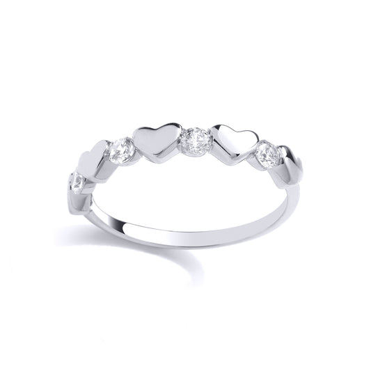 925 Sterling Silver  CZ 5 Love Hearts Half Eternity Ring - GVR958